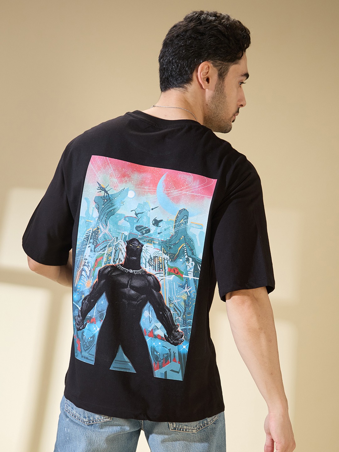 

Kook N Keech Marvel Men Graphic Printed Oversized T-shirt, Black