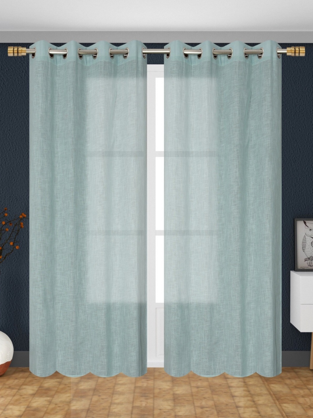 

AaHo Decor Blue 2 Pieces Cotton Linen Sheer Long Door Curtains