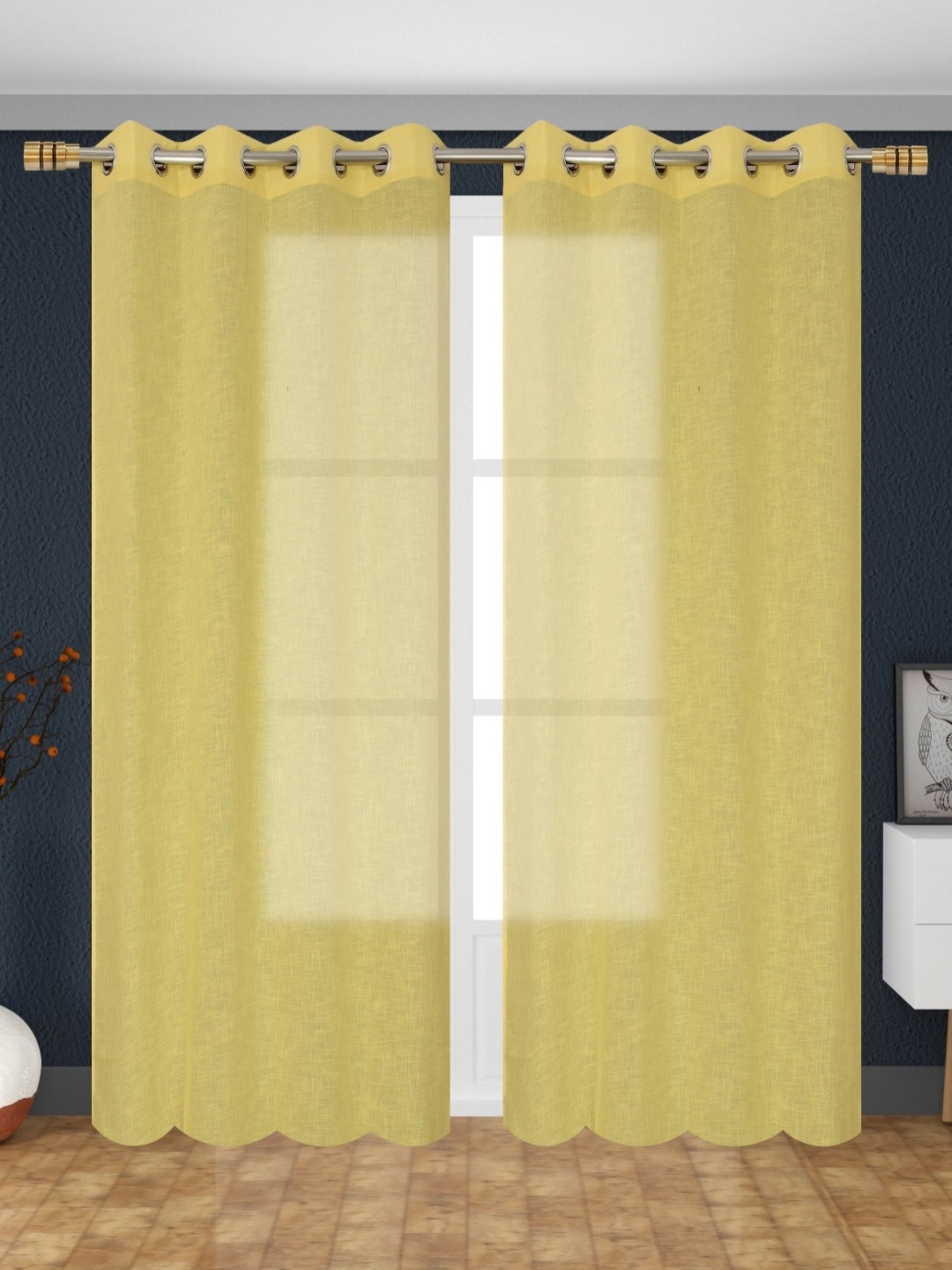 

AaHo Decor Set of 2 Solid Sheer Long Door Curtain, Yellow