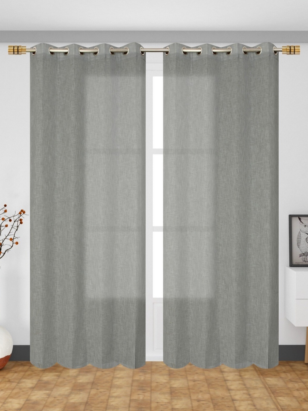 

AaHo Decor Grey 2 Pieces Cotton Linen Sheer Window Curtains