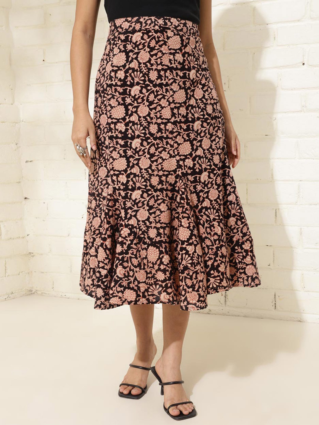 

Fabindia Printed Midi Skirts, Peach