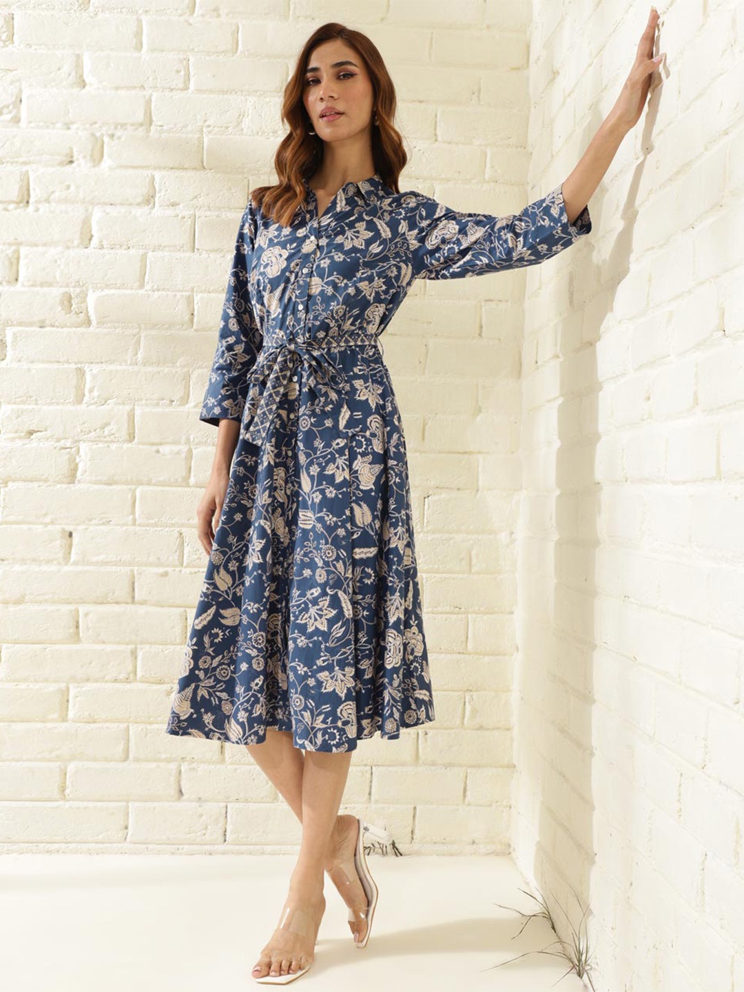 

Fabindia Floral Print A-Line Midi Dress, Blue