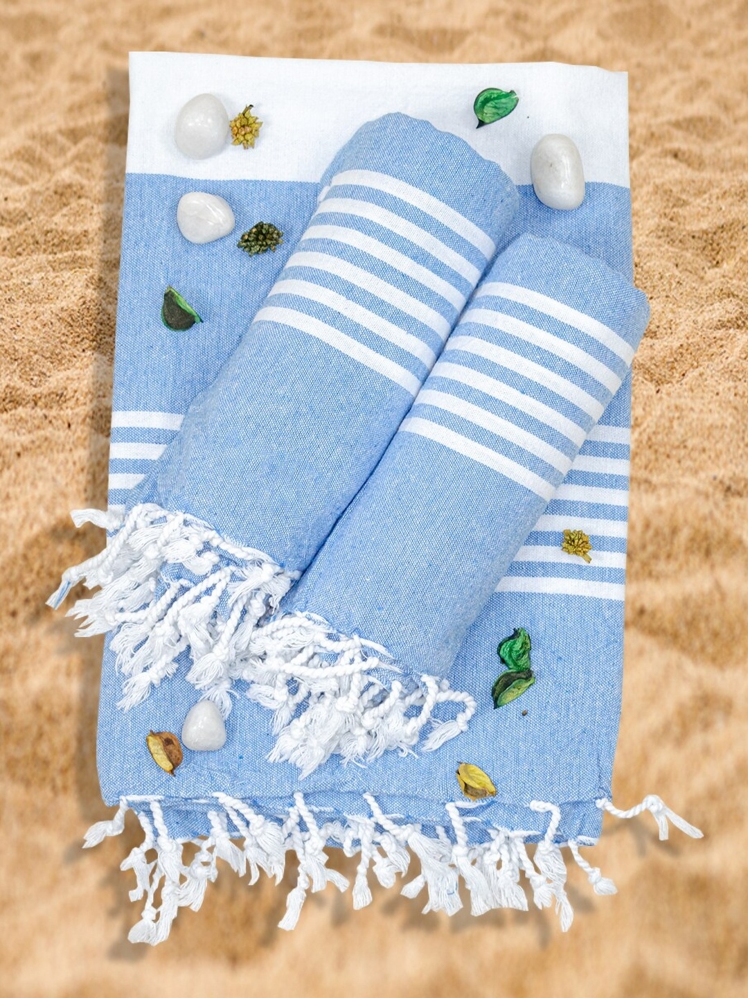 

Aura Blue & White 3Pcs Striped Cotton 200 GSM Towel Set