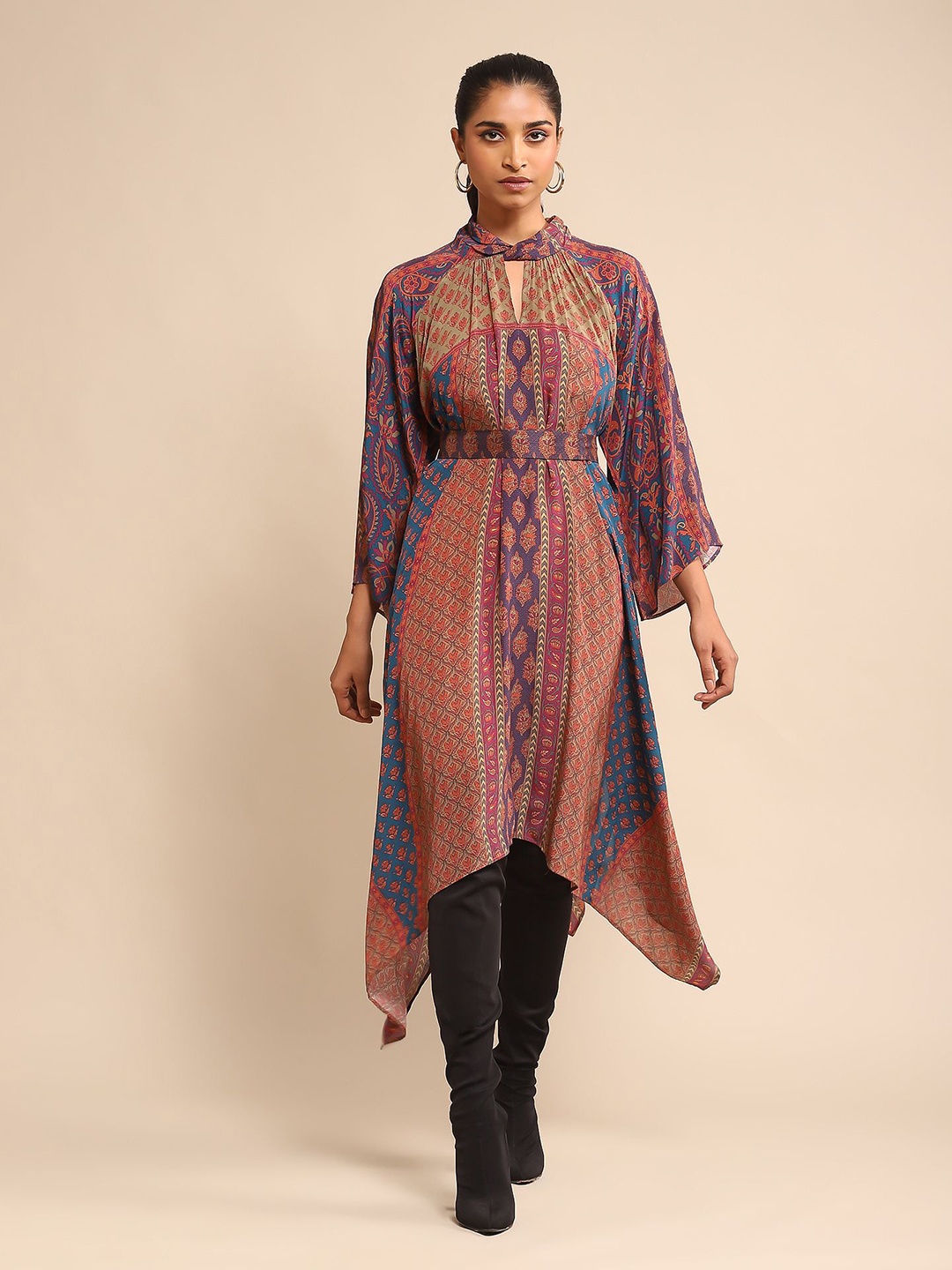 

Ritu Kumar Ethnic Motifs Printed Flared Sleeves Anarkali Kurta, Rust