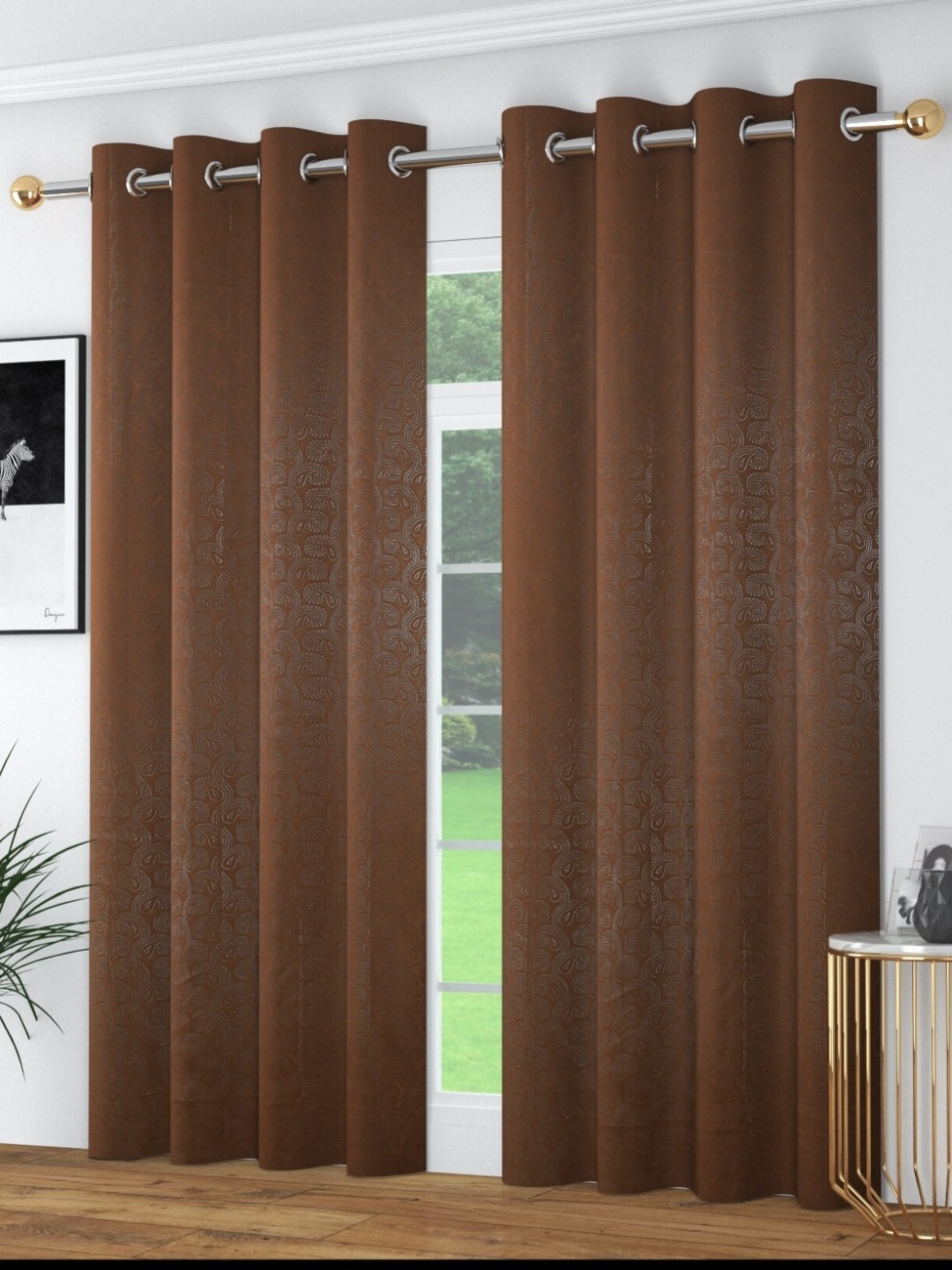 

AaHo Decor Brown 2 Pieces Ethnic Motifs Black Out Door Curtains