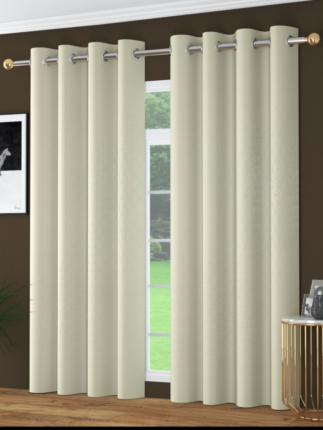 

AaHo Decor Off White Set of 2 Ethnic Motifs Black Out Door Curtain