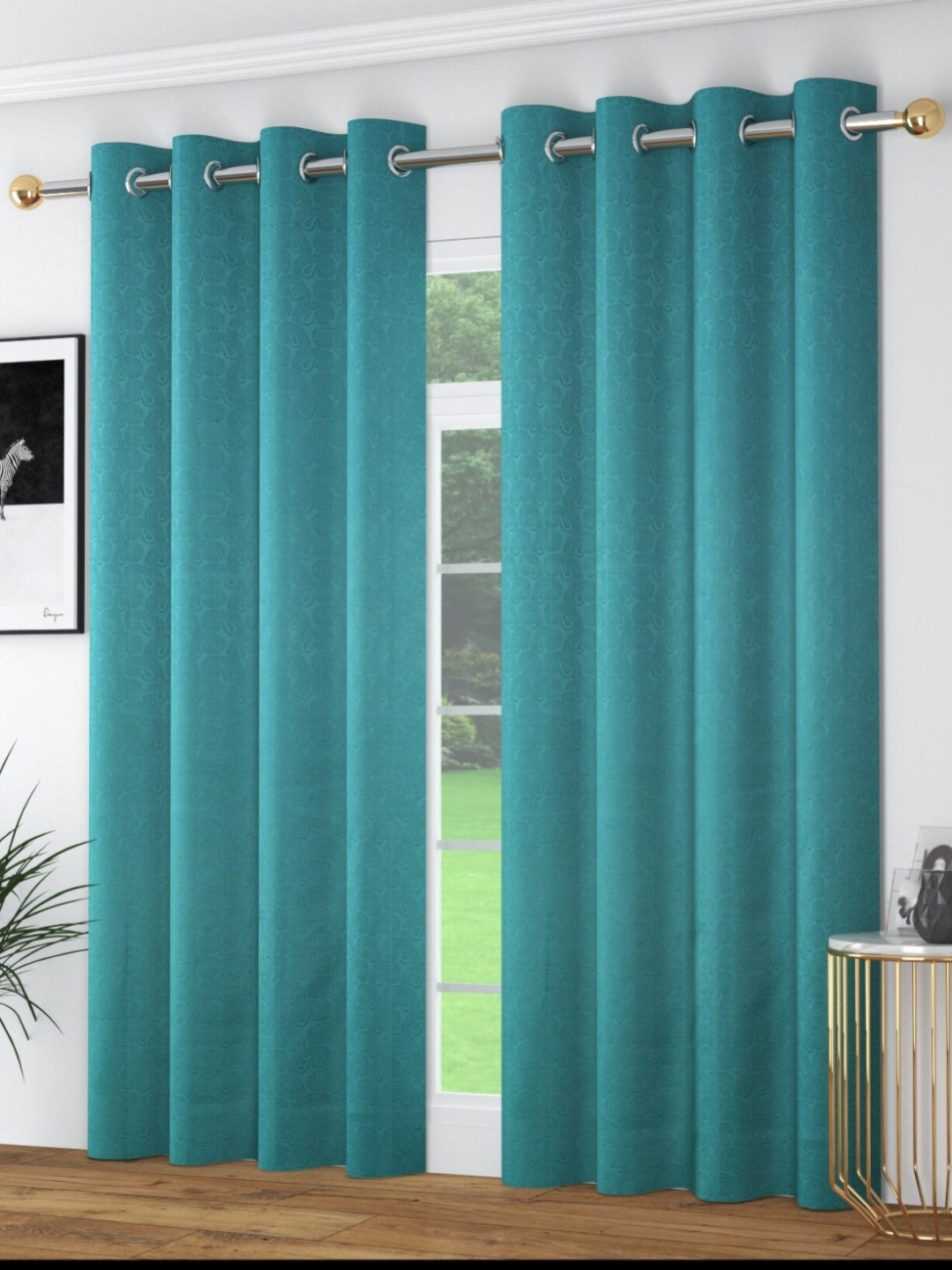 

AaHo Decor Turquoise Blue 2Pcs Ethnic Motifs Black Out Long Door Curtain