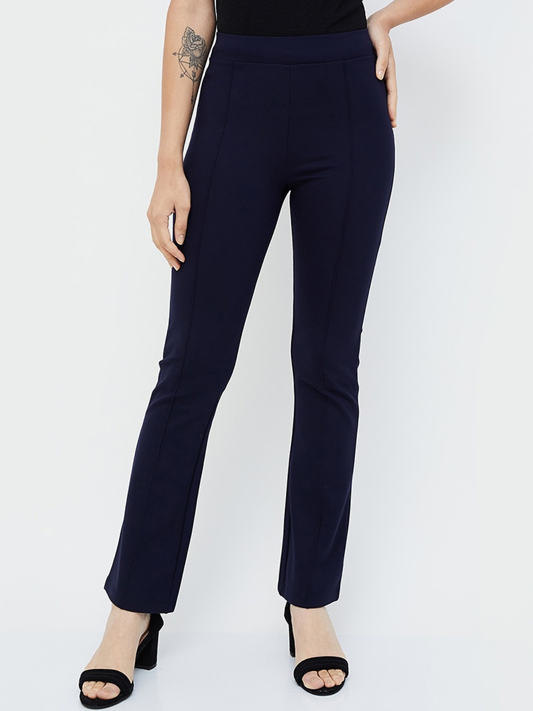 

CODE by Lifestyle Women Mid-Rise Regular Fit Trousers, Navy blue