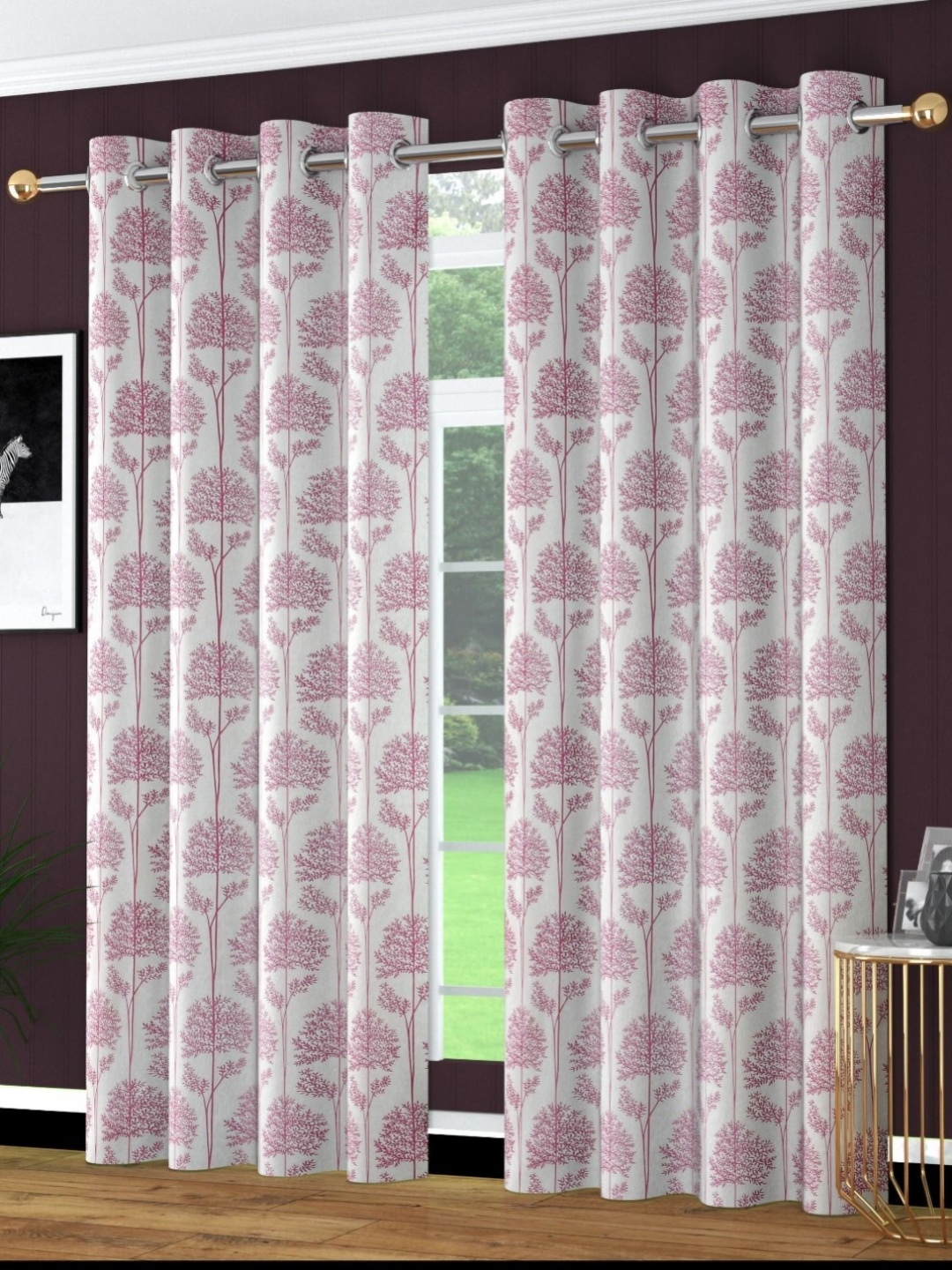 AaHo Decor Pink & White 2 Pieces Floral Room Darkening Long Door Curtains