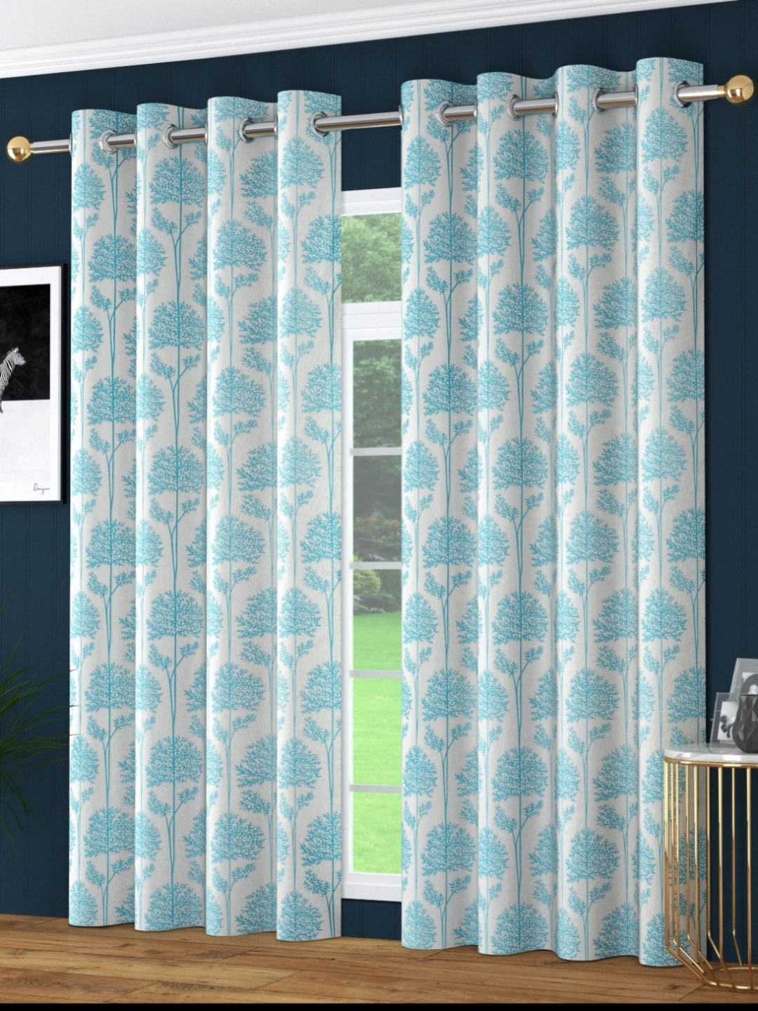 

AaHo Decor Blue Set of 2 Floral Room Darkening Long Door Curtain