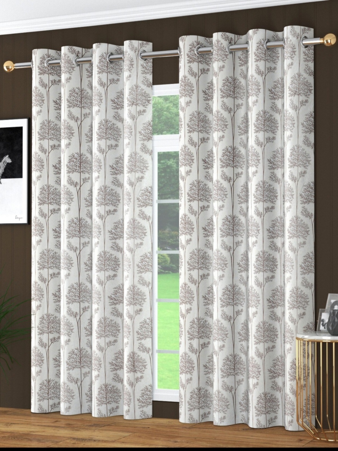 AaHo Decor Brown & White 2 Pieces Floral Room Darkening Door Curtains