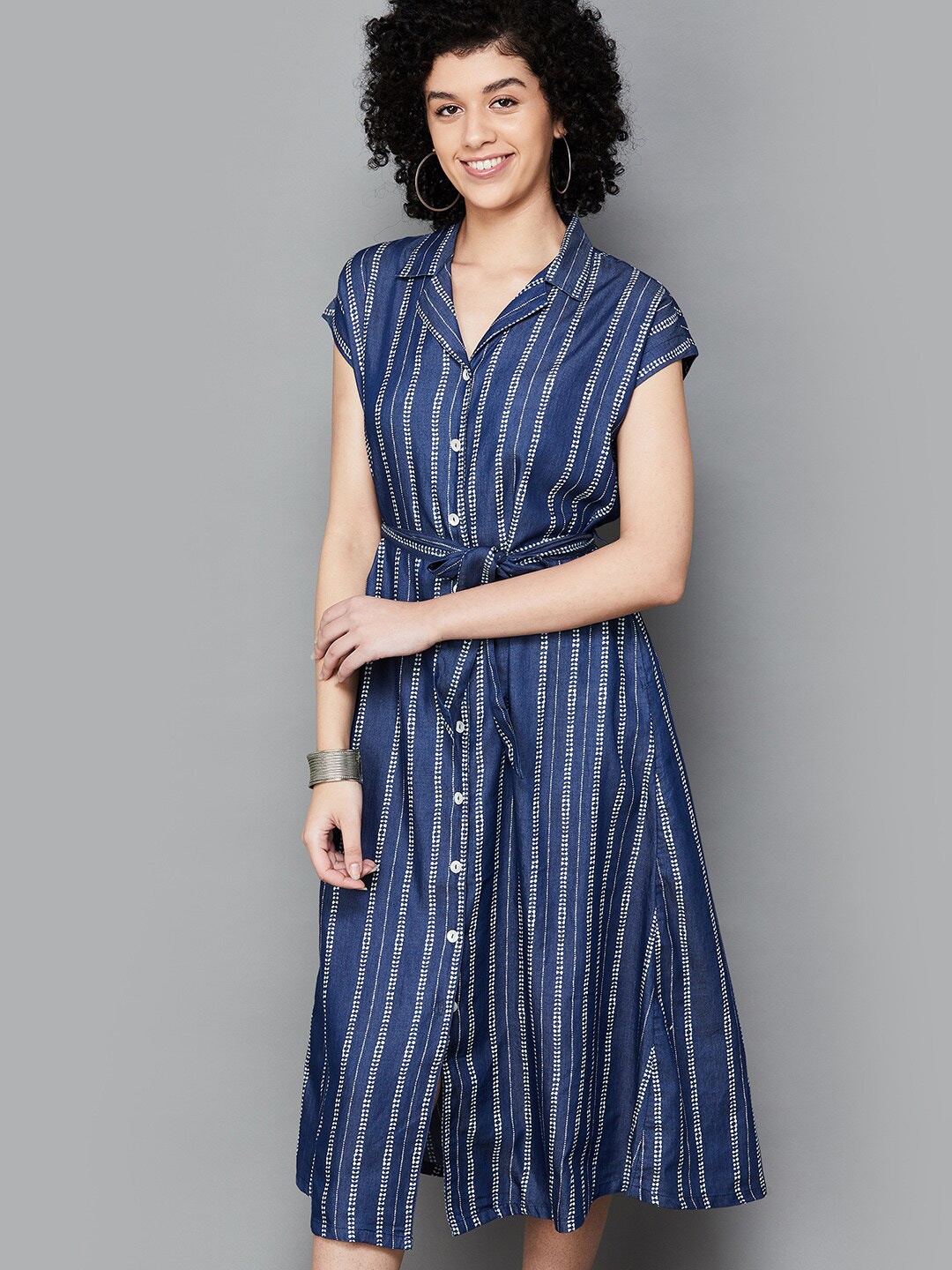 

Colour Me by Melange Striped Cotton Shirt Dress, Blue