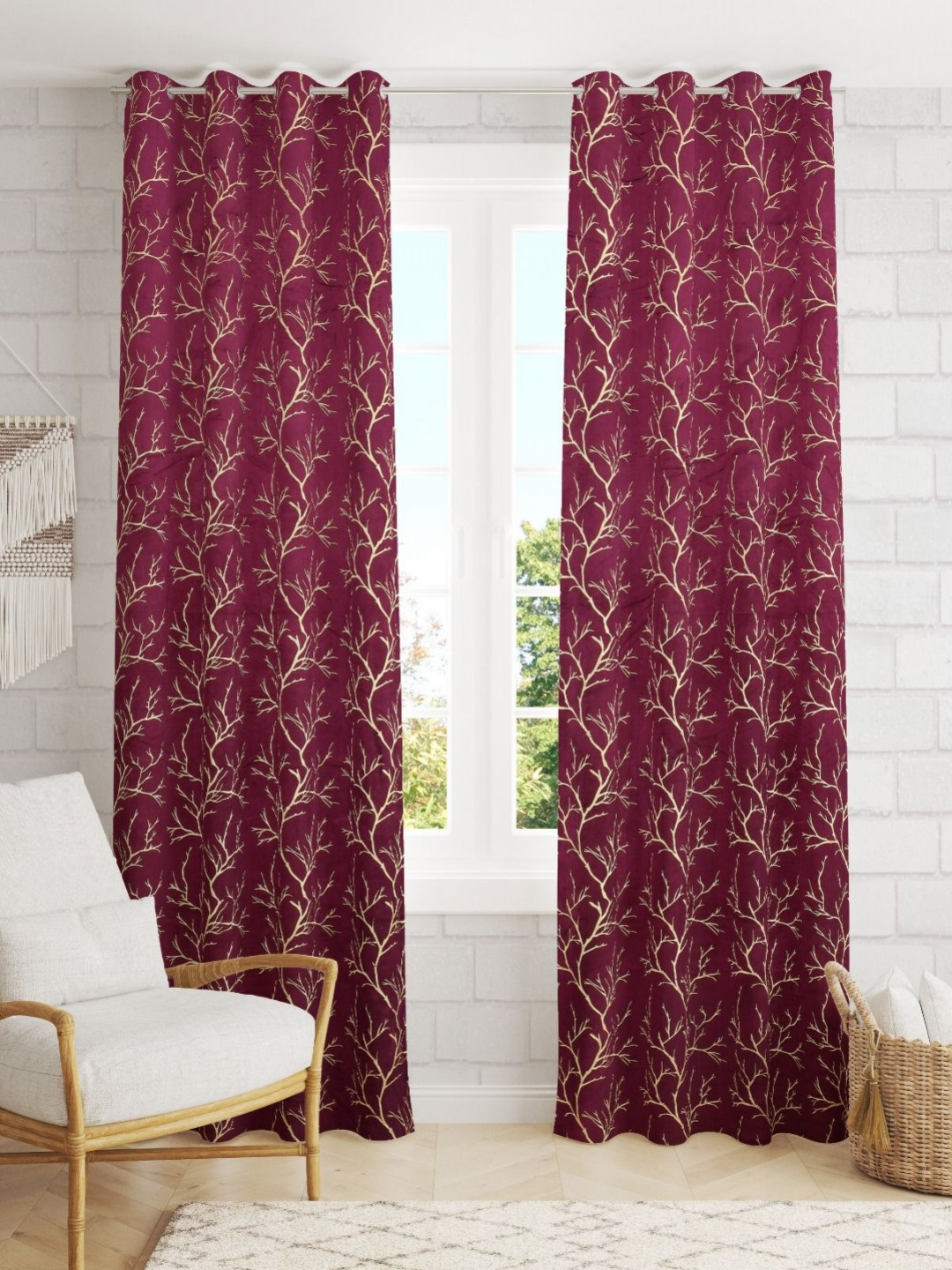 

AaHo Decor Purple & Gold-Toned 2 Pieces Self Design Velvet Black Out Long Door Curtains