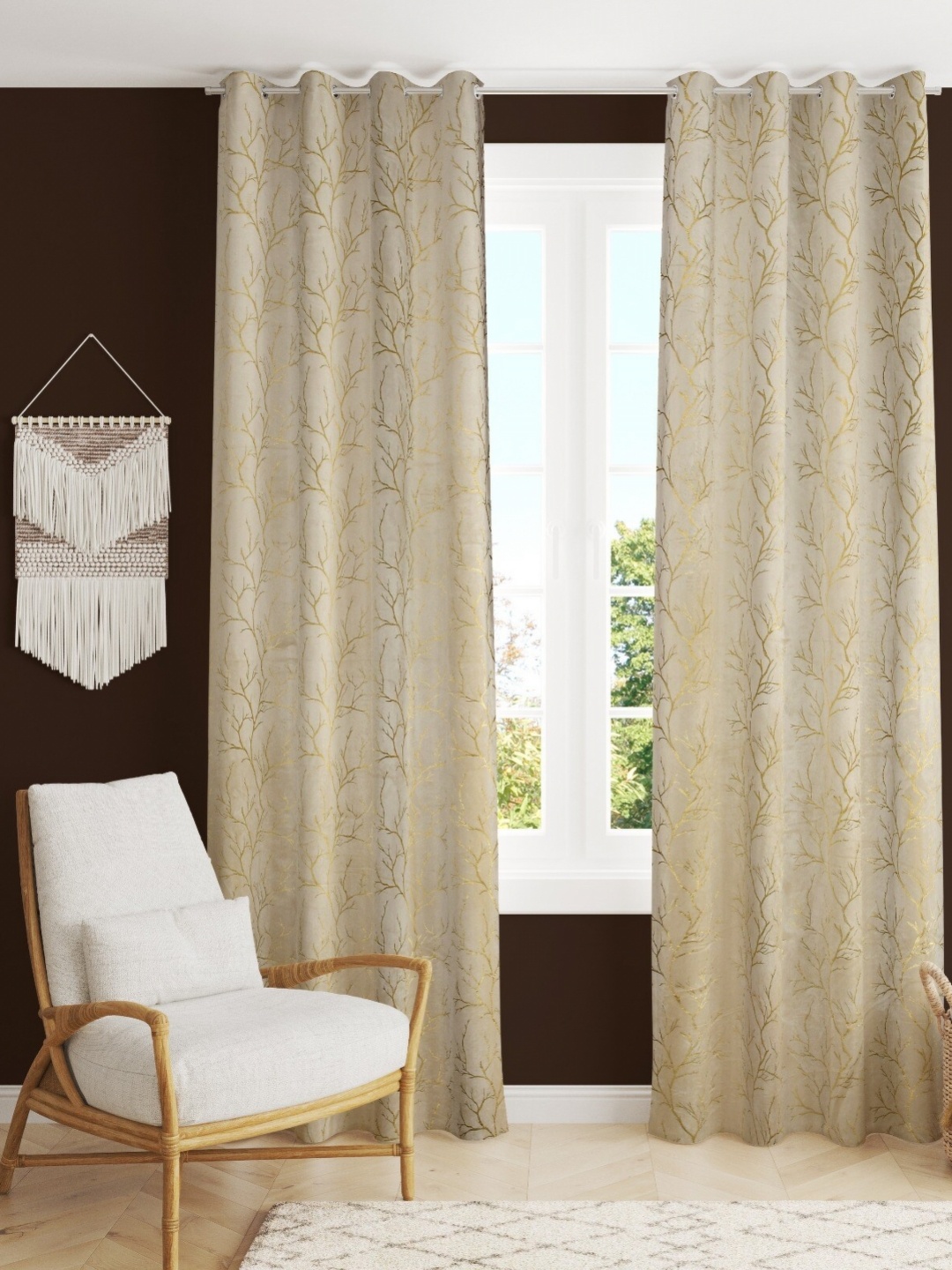 

AaHo Decor Off White & Gold-Toned 2Pcs Black Out Long Door Curtain