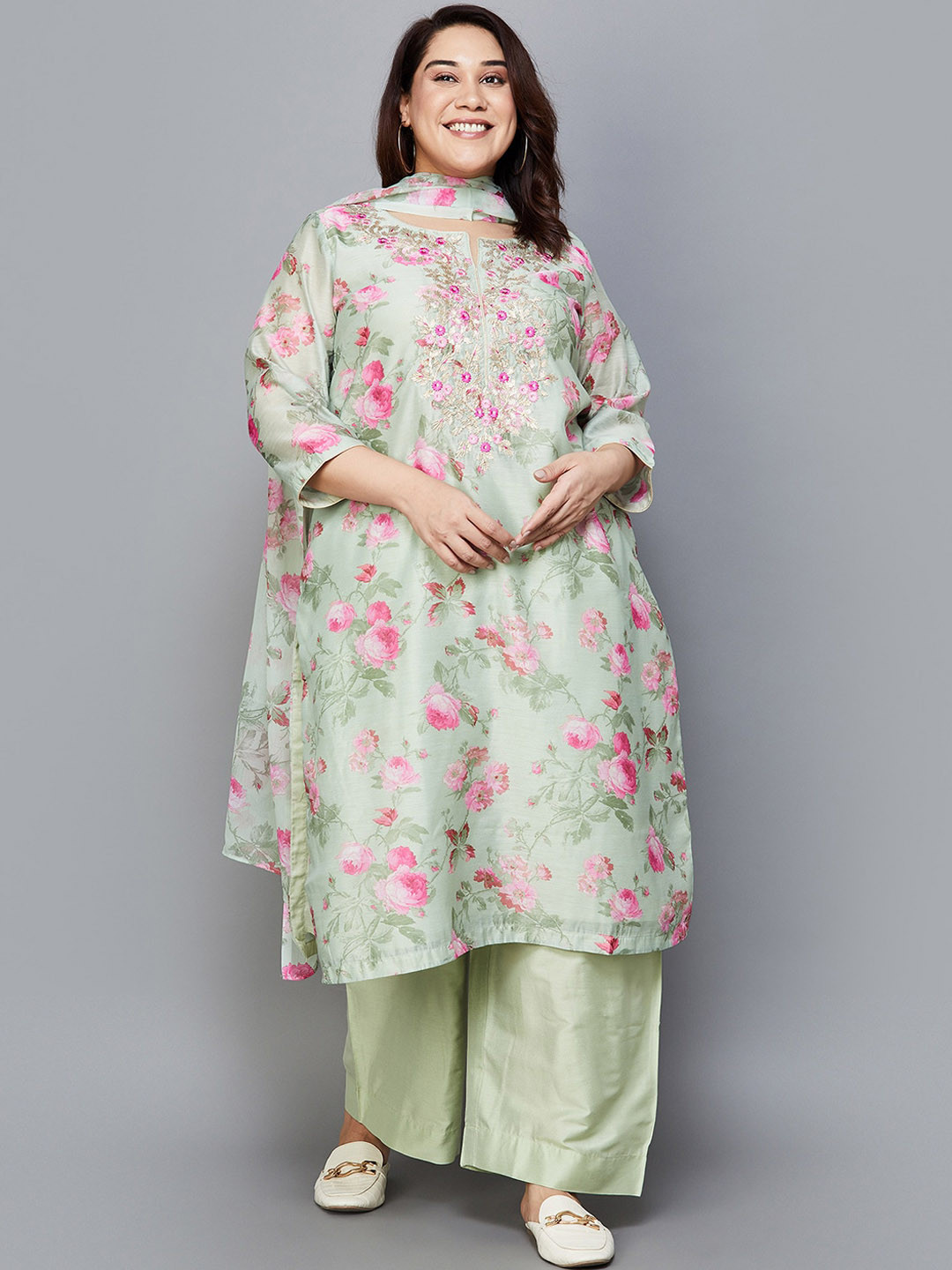 

Moiree by Lifestyle Women Floral Printed Kurta with Pyjamas & With Dupatta, Olive