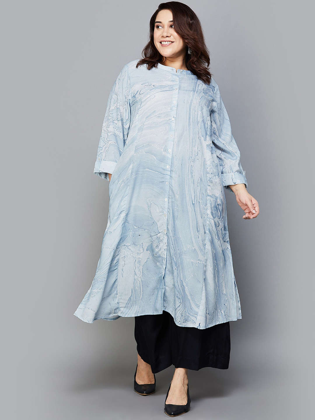 

Moiree by Lifestyle Women Striped Roll-up Sleeves Anarkali Kurta, Violet