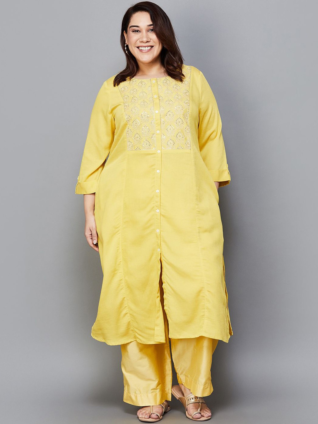 

Moiree by Lifestyle Women Flared Sleeves Sequinned Kurta, Yellow