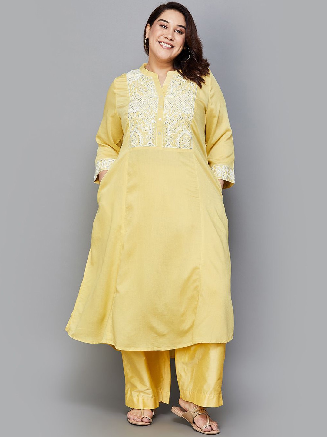 

Moiree by Lifestyle Women Yoke Design Flared Sleeves Kurta, Mustard