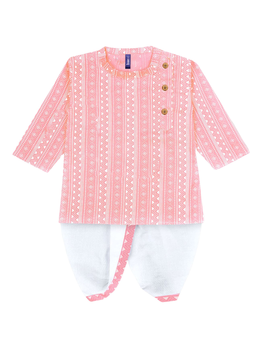 

BAESD Boys Geometric Printed Regular Kurta with Dhoti Pants, Pink
