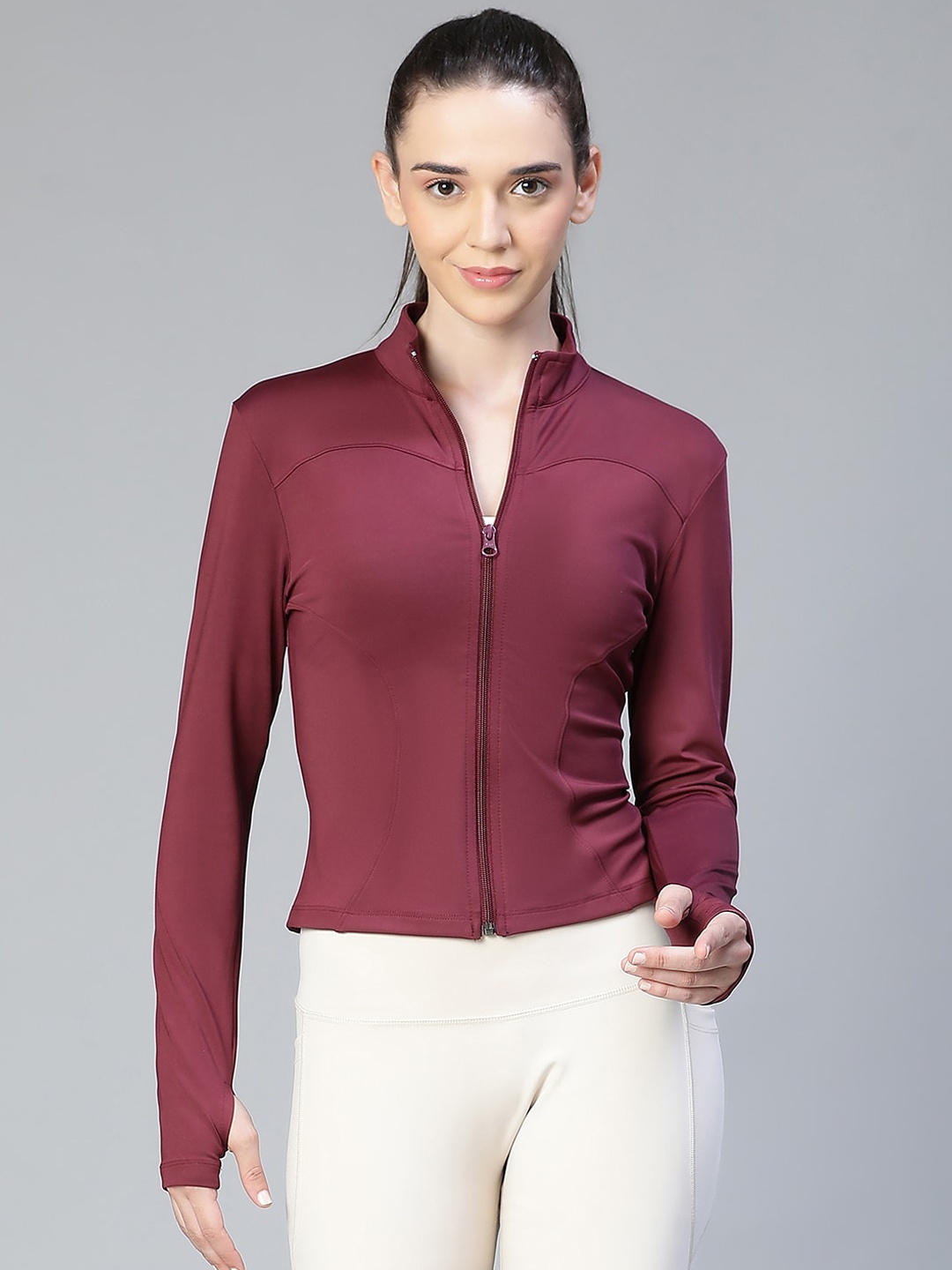 

ATHLISIS Women Lightweight Crop Training or Gym Sporty Jacket, Maroon