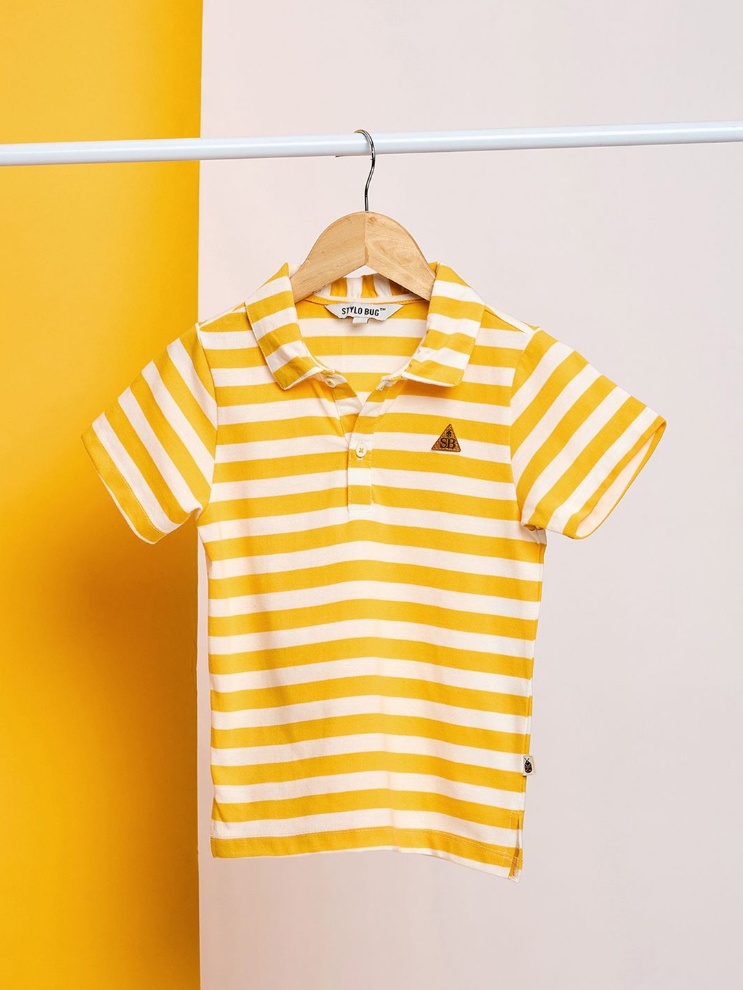 

Stylo Bug Boys Waist Length Printed Striped Polo Collar Slim Fit T-shirt, Yellow