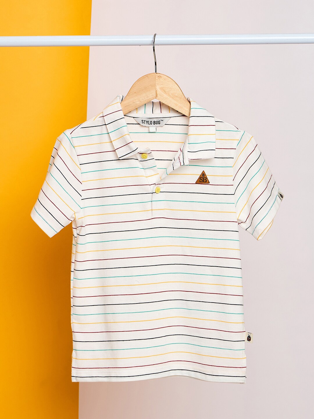 

Stylo Bug Boys Striped Henley Neck Pockets Slim Fit T-shirt, White