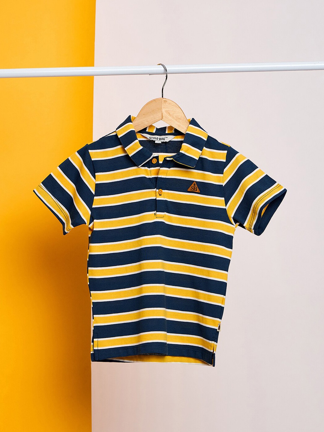 

Stylo Bug Boys Striped Polo Collar Slim Fit T-shirt, Navy blue