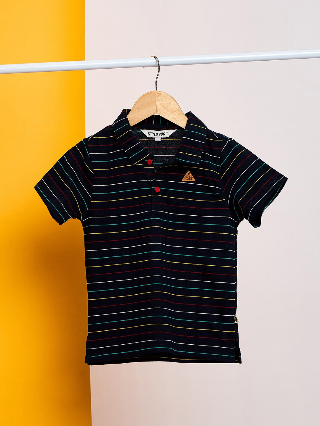 

Stylo Bug Boys Striped Polo Collar Slim Fit T-shirt, Navy blue