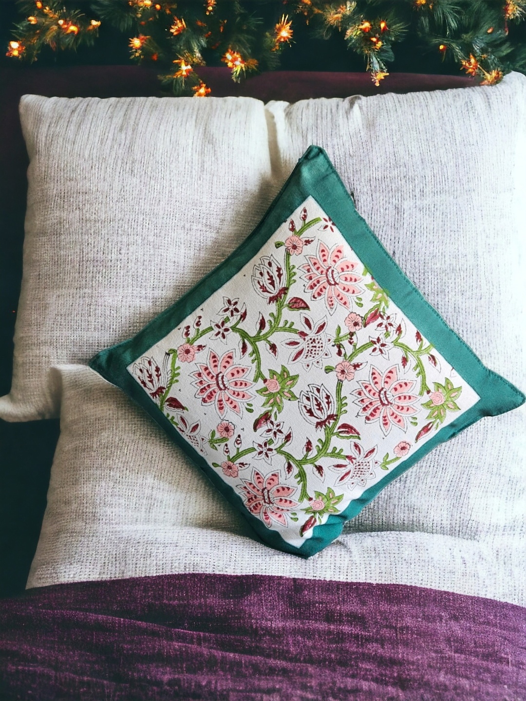 

Feels Like Home Green & White Set of 5 Floral Square Cushion Covers