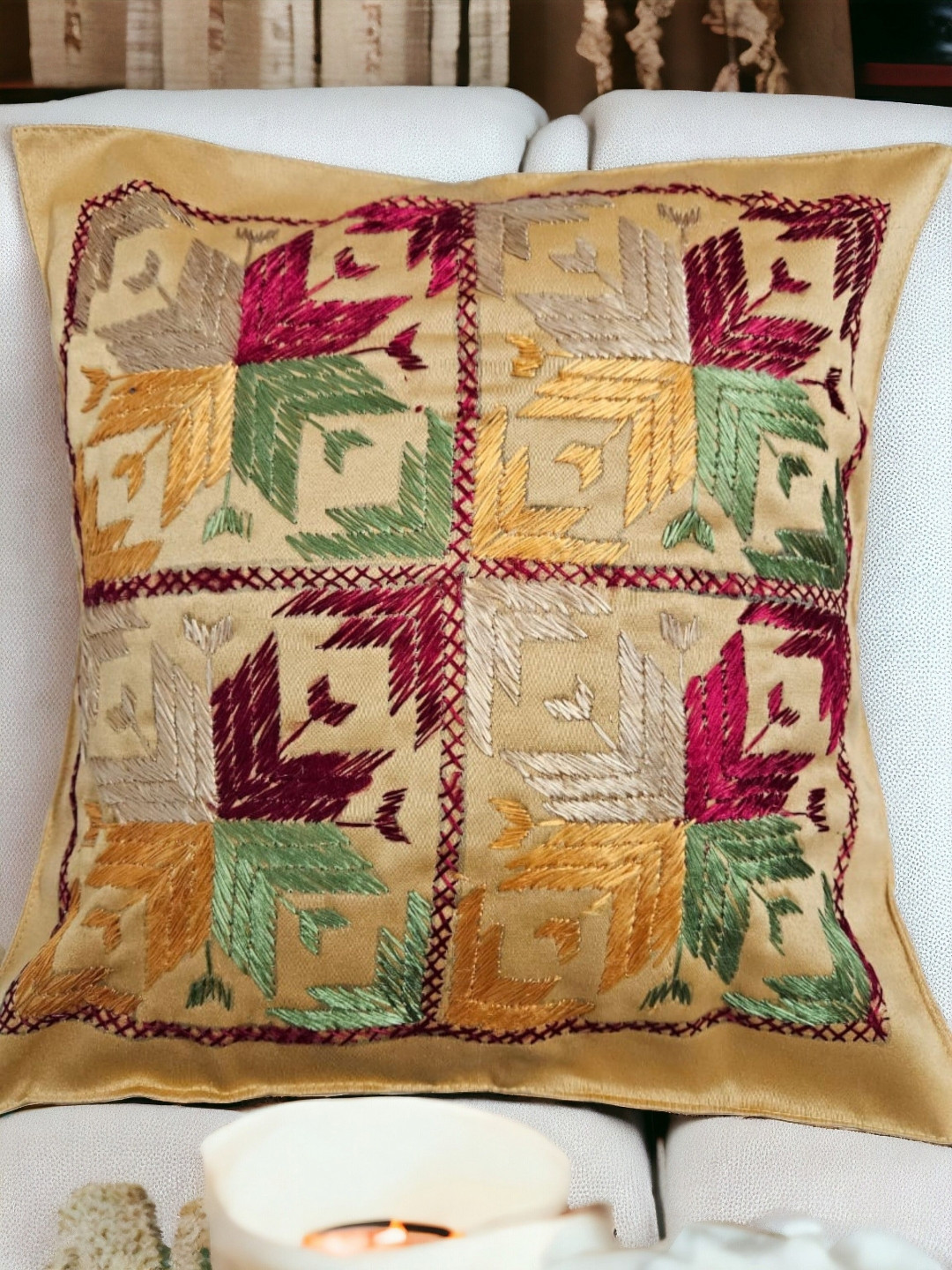 

Feels Like Home Mustard & Red Set of 5 Ethnic Motifs Square Cushion Covers