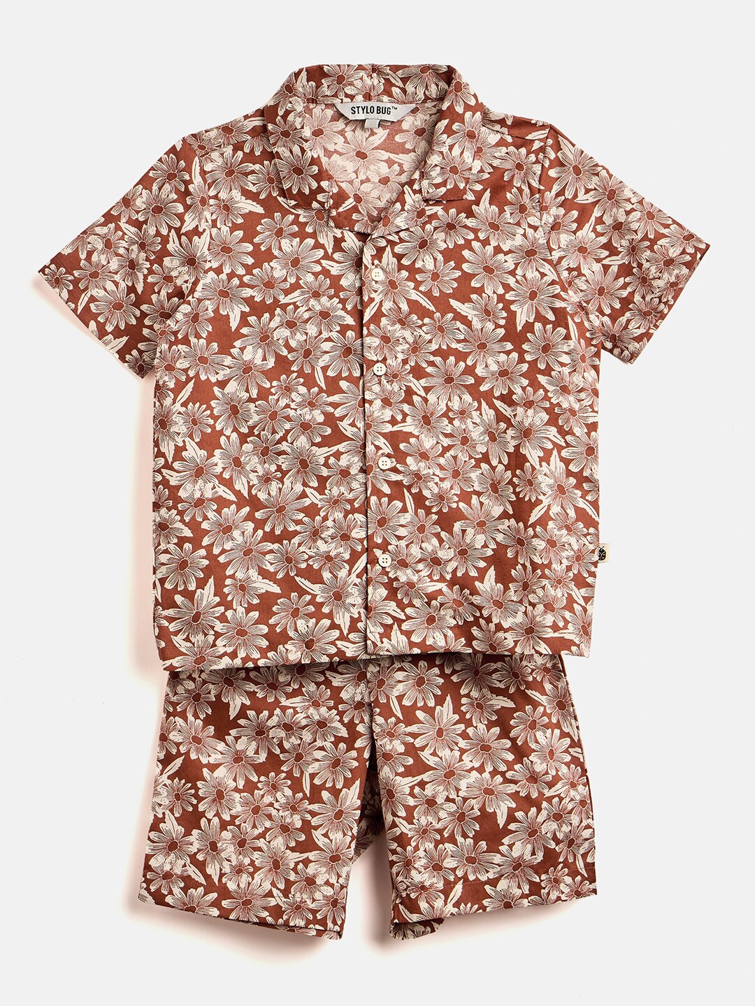 

Stylo Bug Girls Printed Shirt with Shorts, Brown