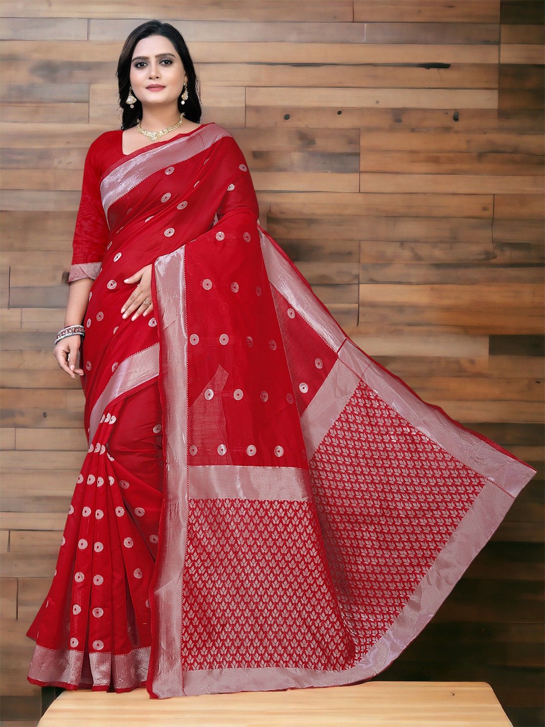 

CARTYSHOP Woven Design Banarasi Saree, Red
