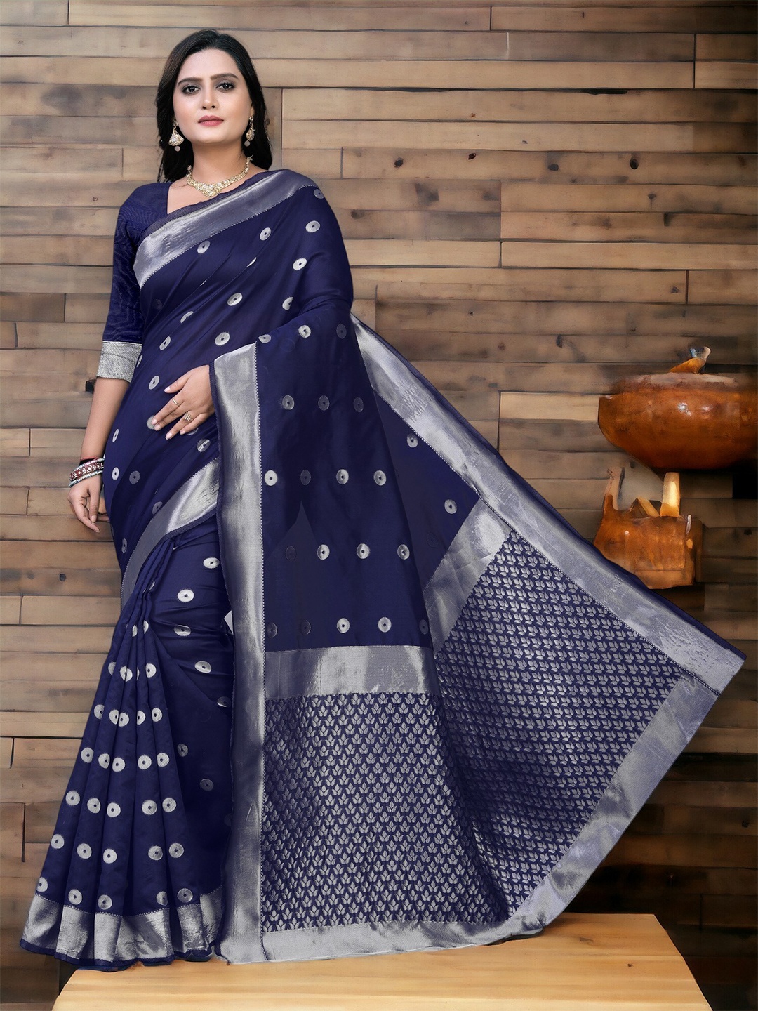 

CARTYSHOP Woven Design Zari Silk Blend Banarasi Saree, Blue