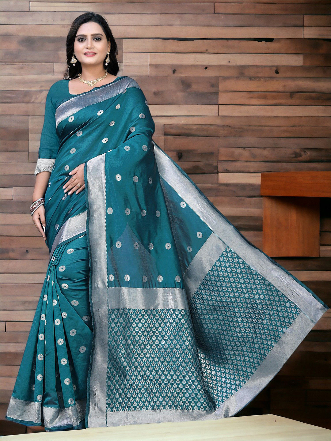 

CARTYSHOP Woven Design Zari Banarasi Saree, Sea green