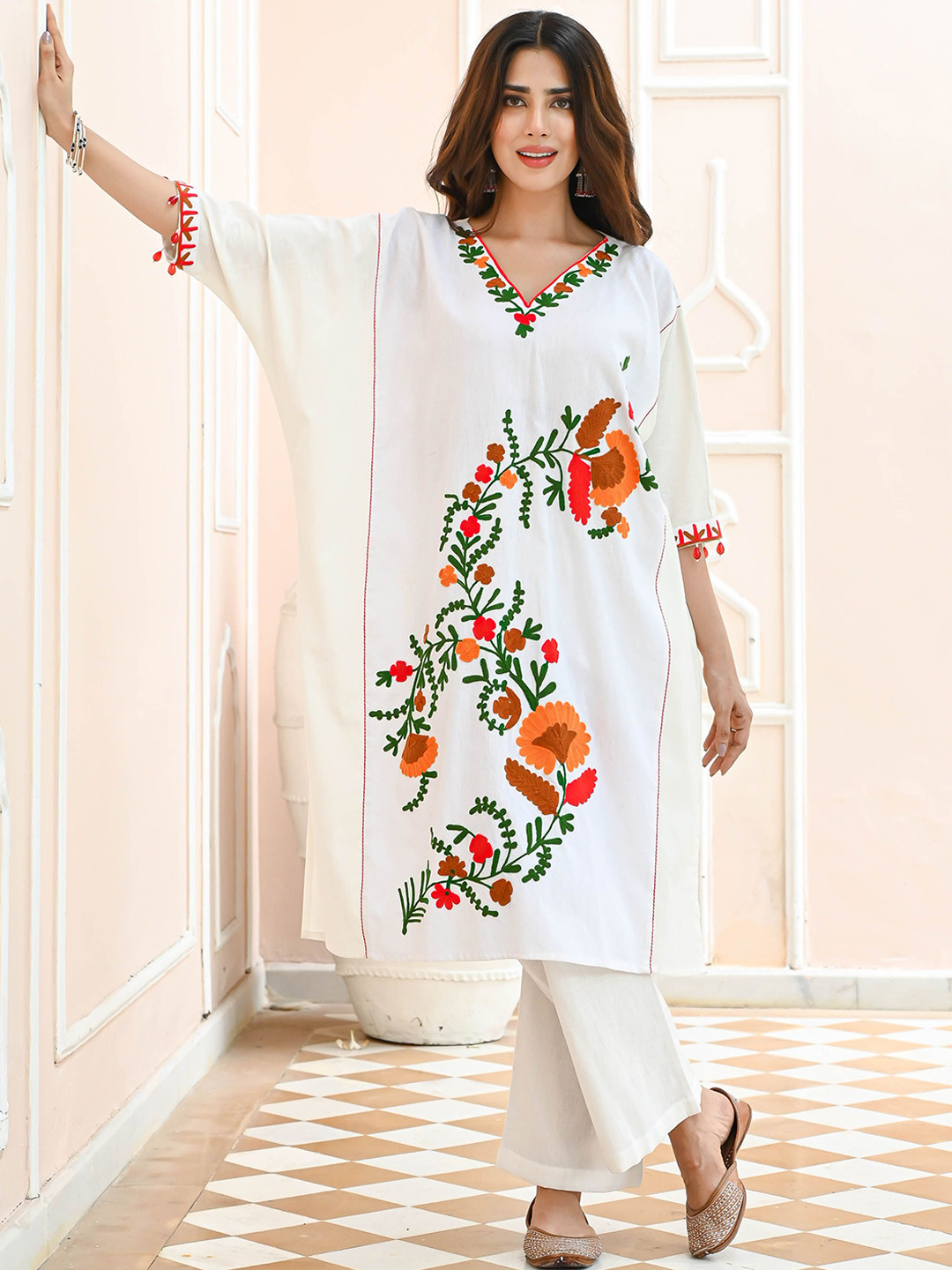 

Bunaai Embroidered Tunic With Trousers Co-Ords, White