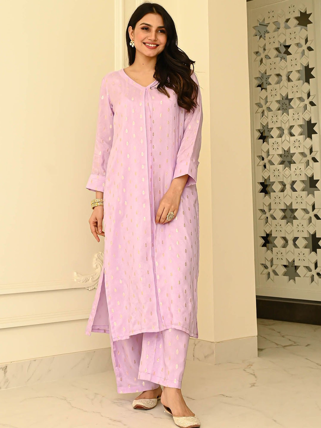 

Bunaai Woven-Design Tunic With Trousers Co-Ords, Lavender