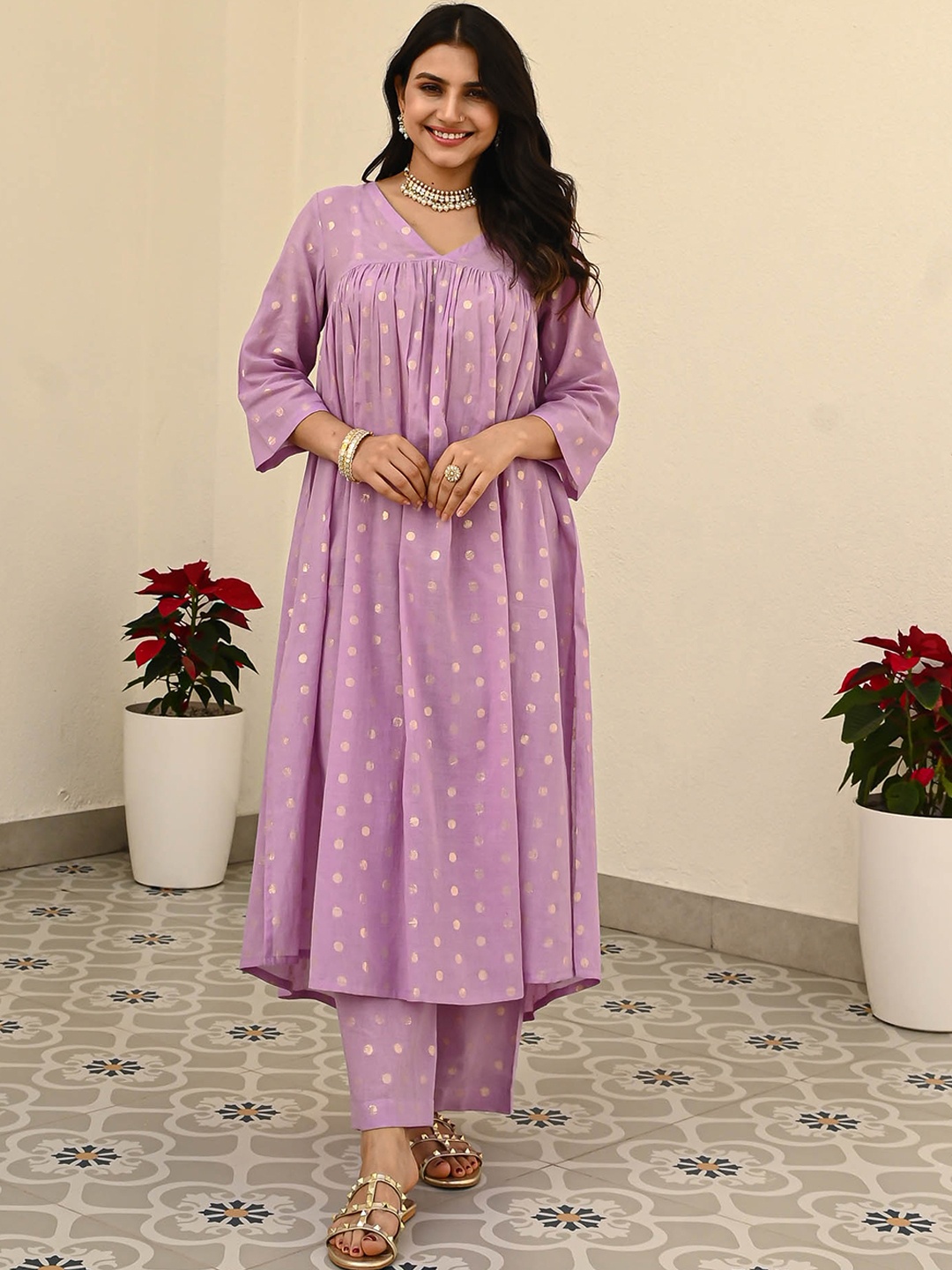 

Bunaai Woven-Design Tunic With Trouser Co-Ords, Lavender
