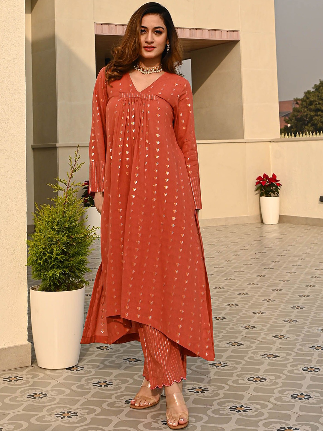 

Bunaai Woven-Designed Top & Trousers Co-Ord Set, Rust