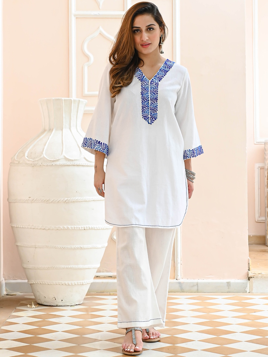 

Bunaai Embroidered Tunic With Trousers Co-Ords, White