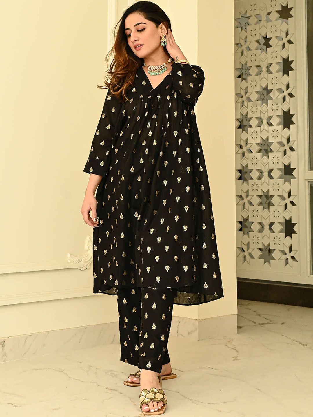 

Bunaai Woben Design Empire Tunic & Trousers Co-Ords, Black