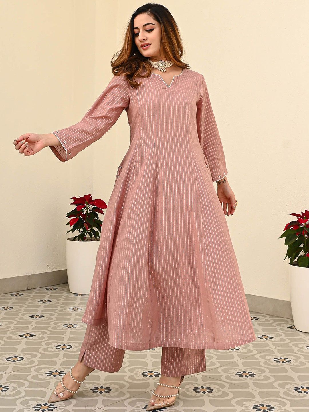 

Bunaai Woven-Design Tunic With Trousers Co-ord Set, Nude