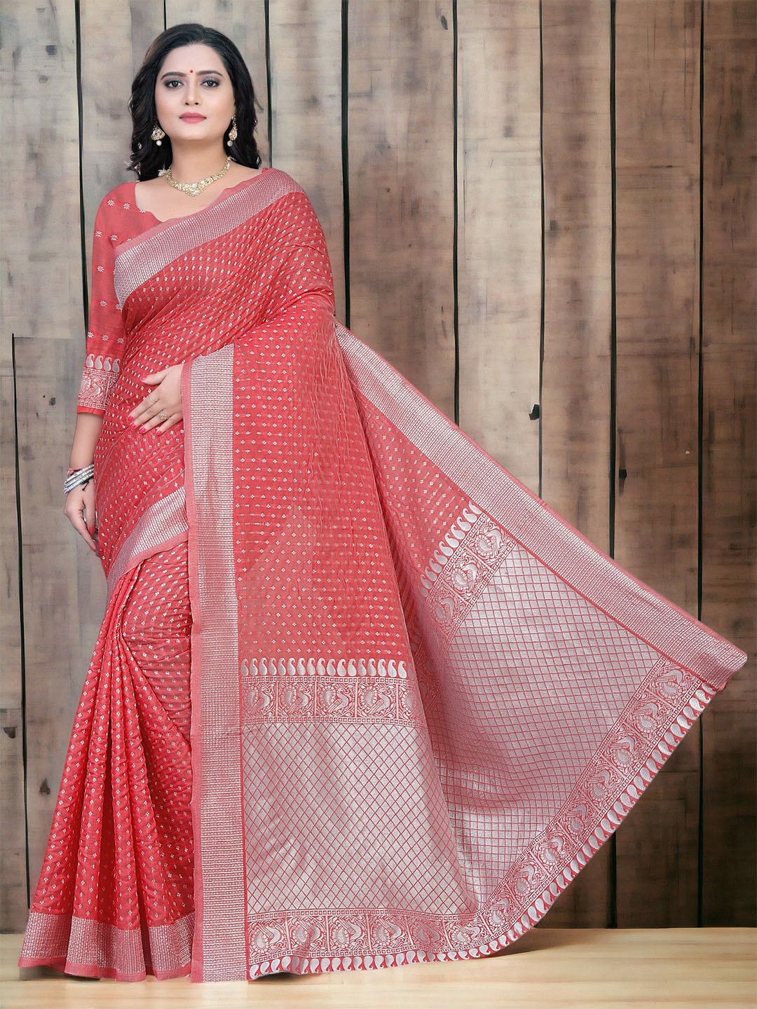 

CARTYSHOP Woven Design Zari Banarasi Saree, Red