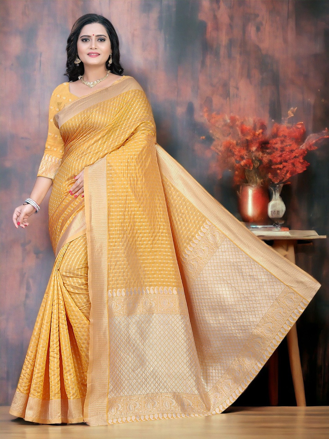 

CARTYSHOP Woven Design Zari Banarasi Saree, Mustard