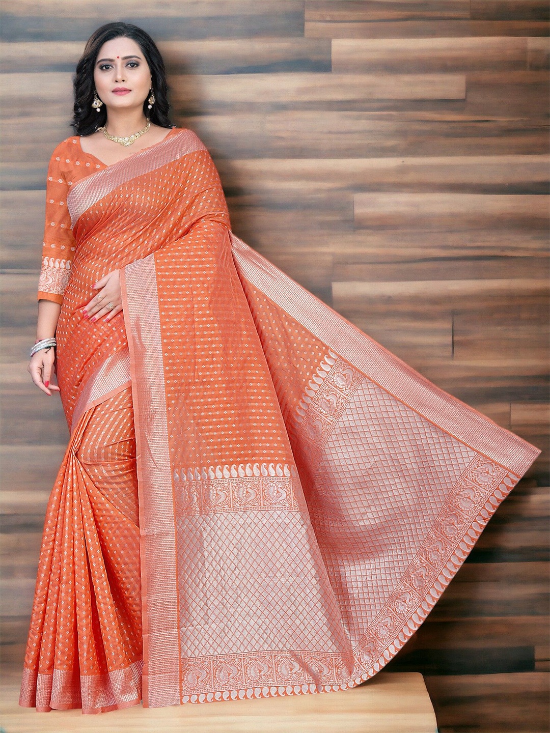 

CARTYSHOP Woven Design Zari Banarasi Saree, Orange