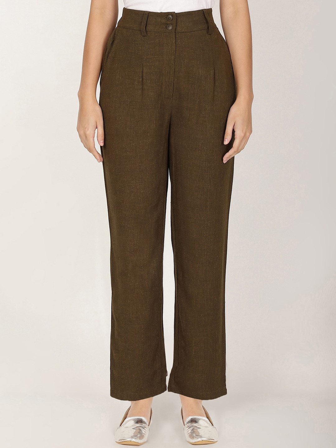 

FUTURO Women Relaxed Straight Leg Trousers, Olive