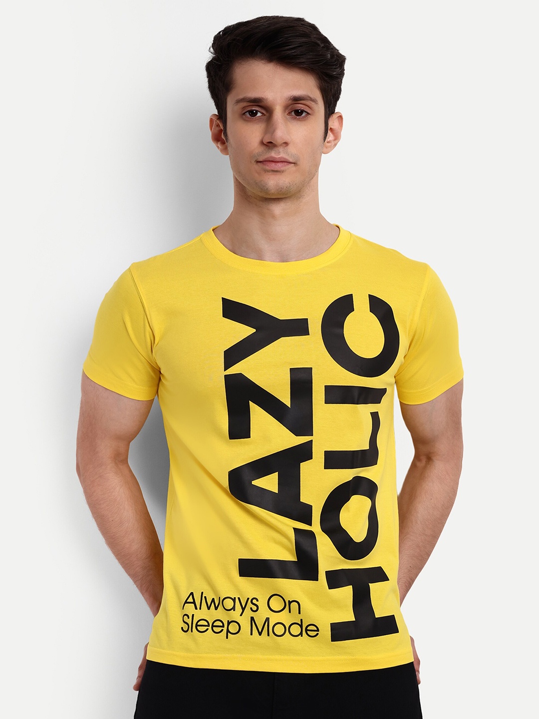 

Beetein Lamhein Men Typography Printed Bio Finish Raw Edge T-shirt, Yellow