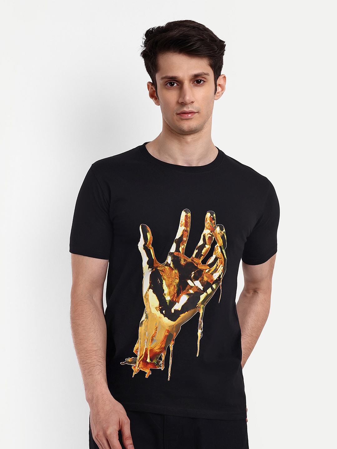 

Beetein Lamhein Men Printed Bio Finish Raw Edge T-shirt, Black