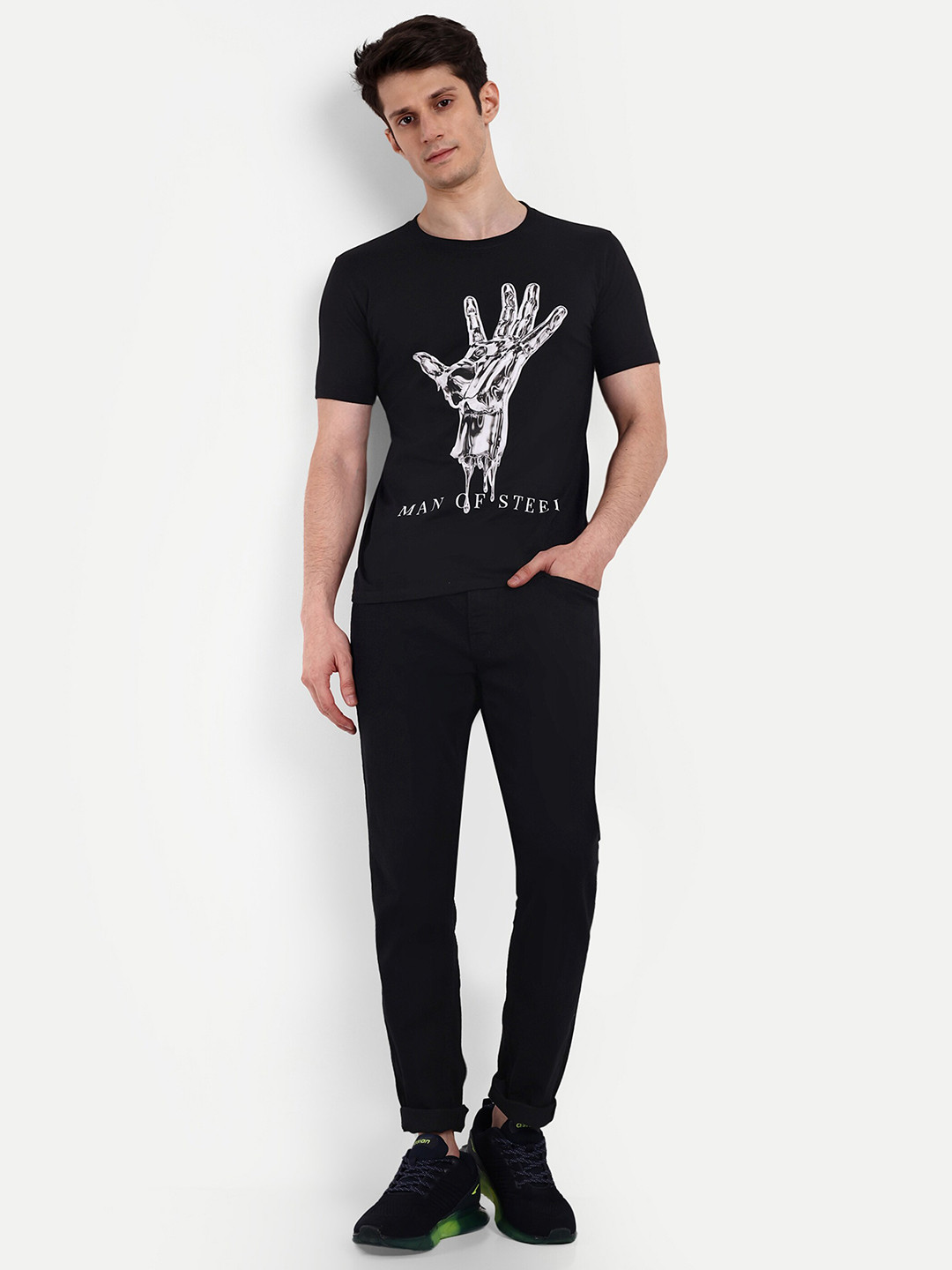 

Beetein Lamhein Men Printed Bio Finish Raw Edge T-shirt, Black