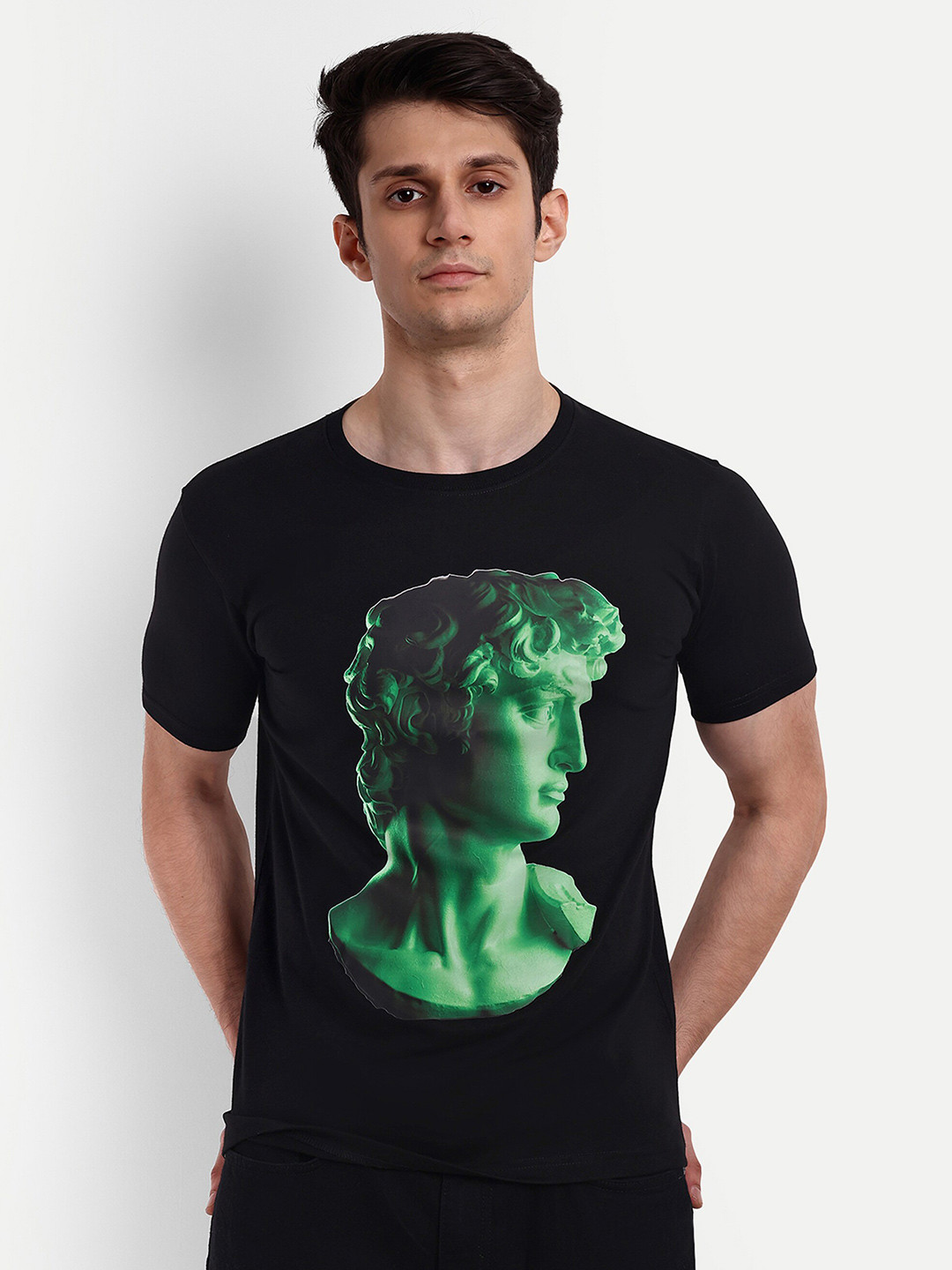 

Beetein Lamhein Men Printed Bio Finish Raw Edge T-shirt, Black