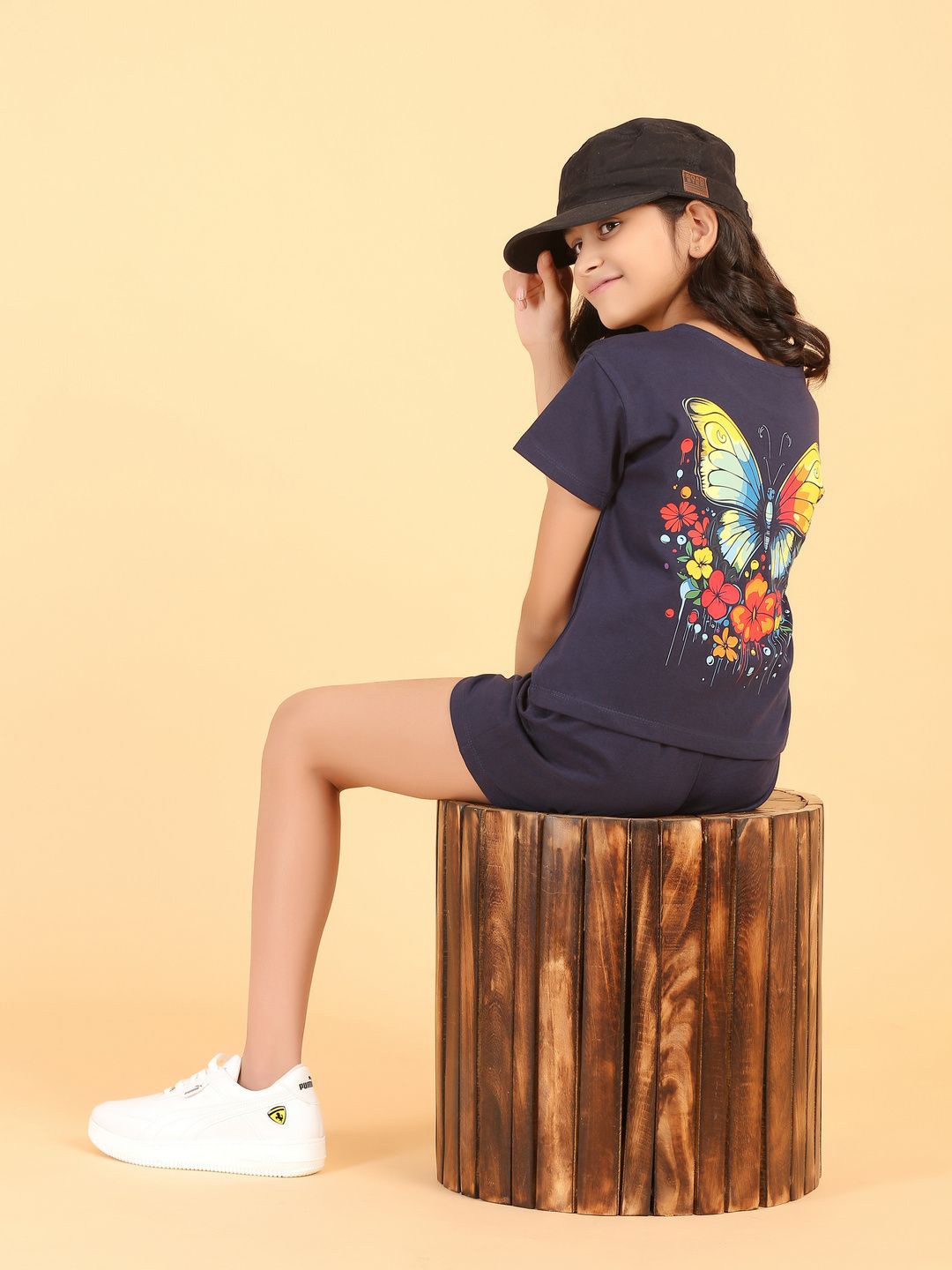 

Ninos Dreams Girls Printed T-shirt with Shorts, Navy blue